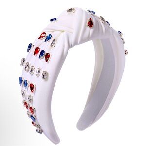 NWT white headband with red‎ & blue rhinestones